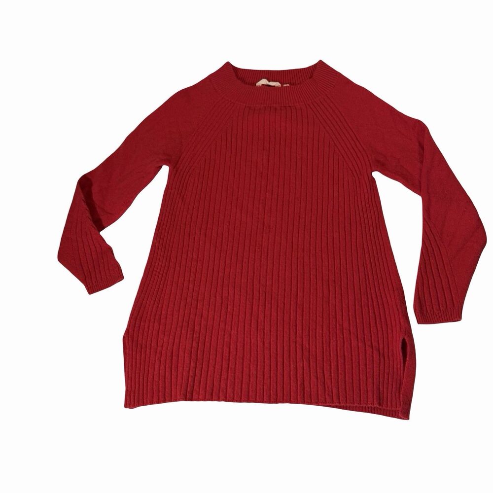Soft Surroundings Top Women's Small Red Cashmere Pullover Sweater Ribbed LS